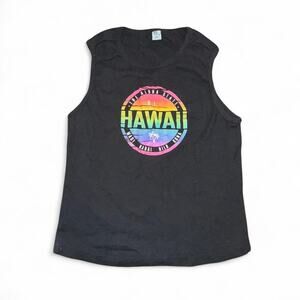 Black Vintage 90s Hawaii Rainbow Tank Top High Neck Coastal Cowgirl Womens S